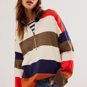 Free People Coastal Stripe zip pullover tunic sweater